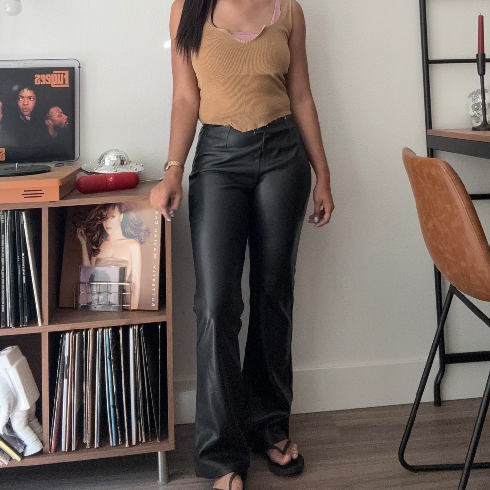 ASOS DESIGN Womens Black Faux Leather High Waisted Flare Pants US 4 102832339